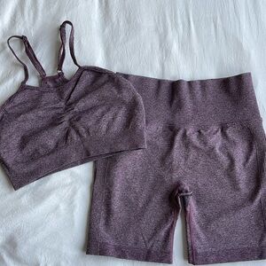 Purple biker shorts/ sports bra set from Amazon